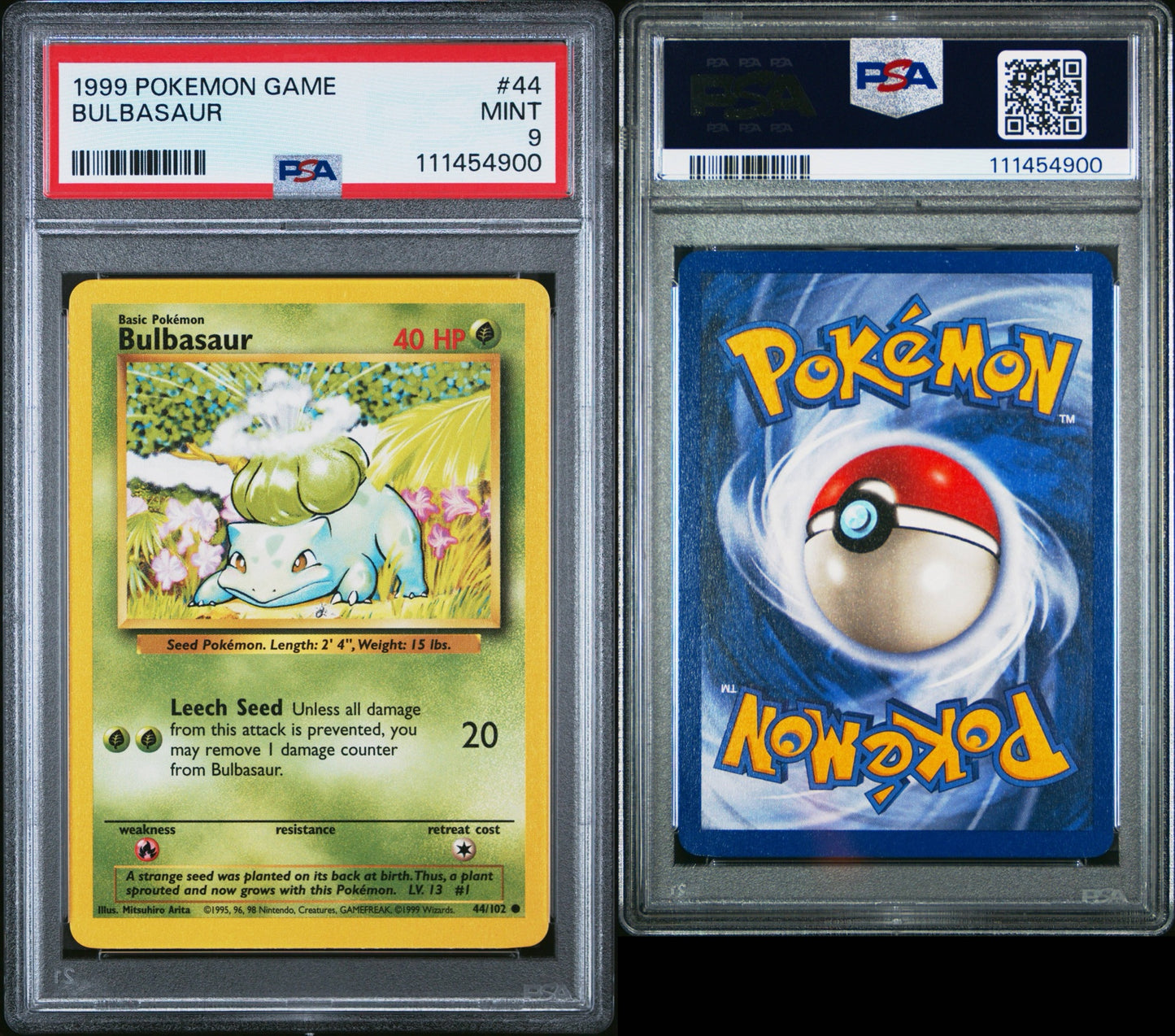 Bulbasaur 44/ 102 PSA 9  1999 Base Set Game Pokemon TCG