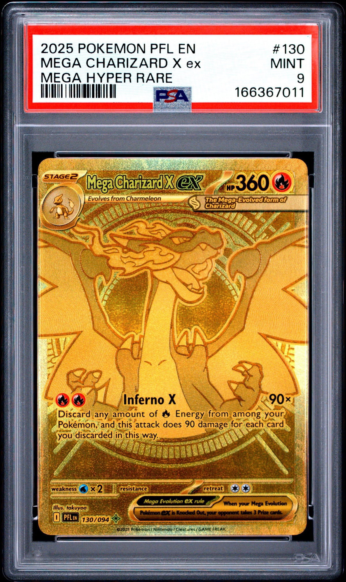 Mega Charizard X ex #130 PSA 9 Mega Hyper Rare Phantasmal Flames Pokemon TCG