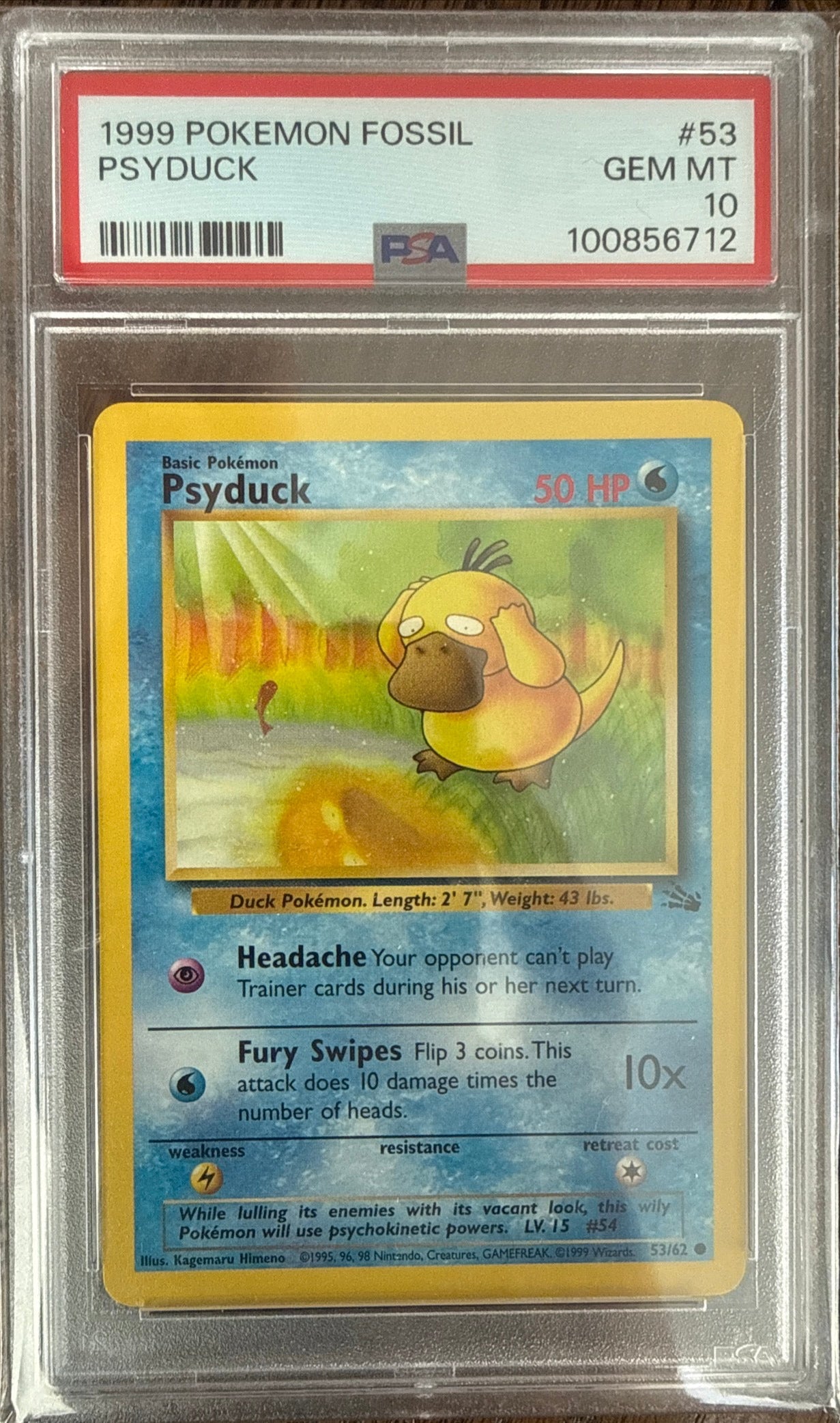 Psyduck 53/62 PSA 10 Fossil Set (1999)  Gem Mint Pokémon TCG