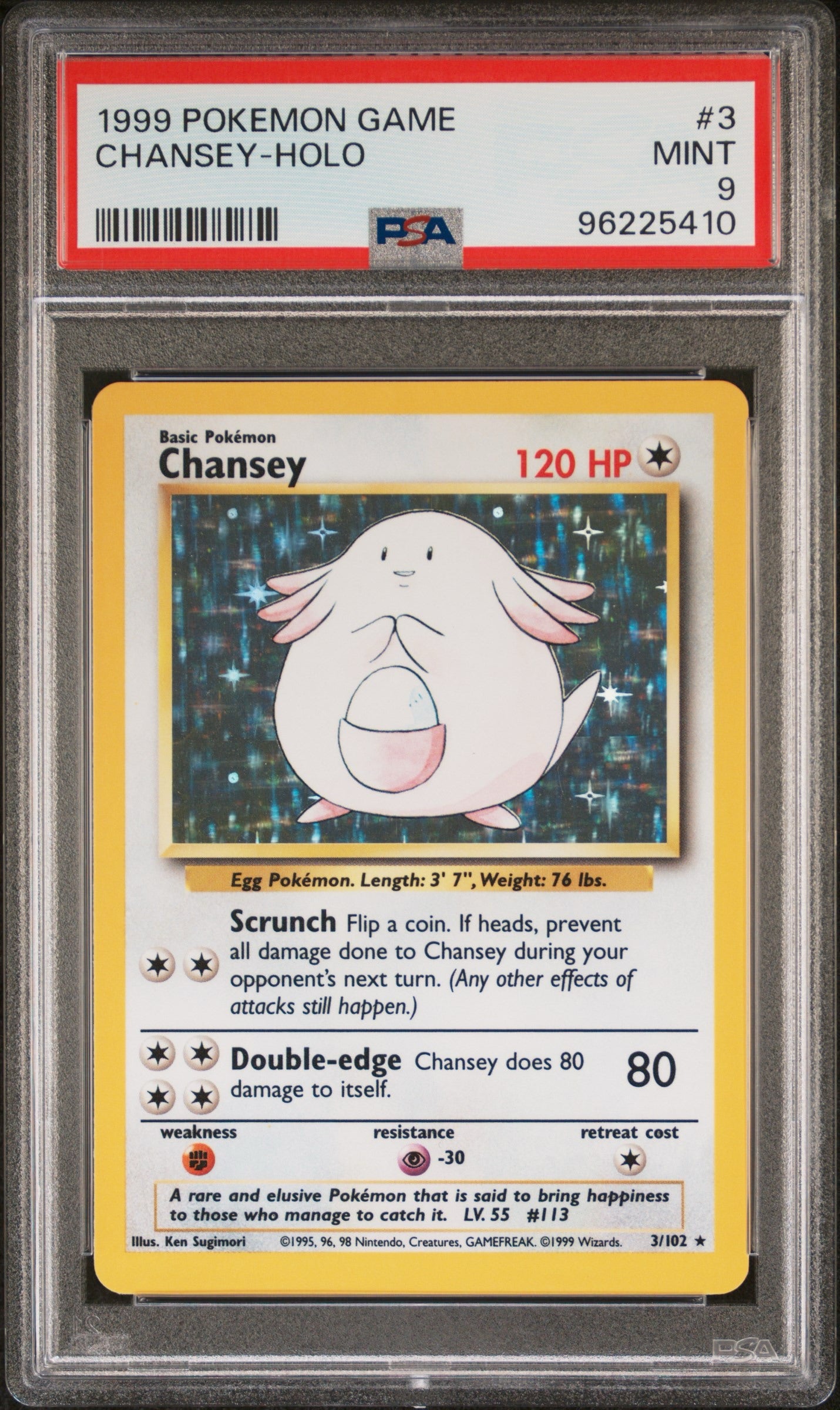 Chansey Holo Rare  # 3 1999 Base Set Unlimited PSA 9 Pokémon TCG