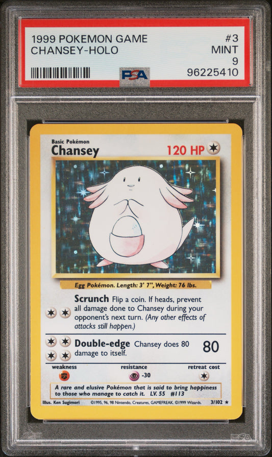 Chansey Holo Rare  # 3 1999 Base Set Unlimited PSA 9 Pokémon TCG