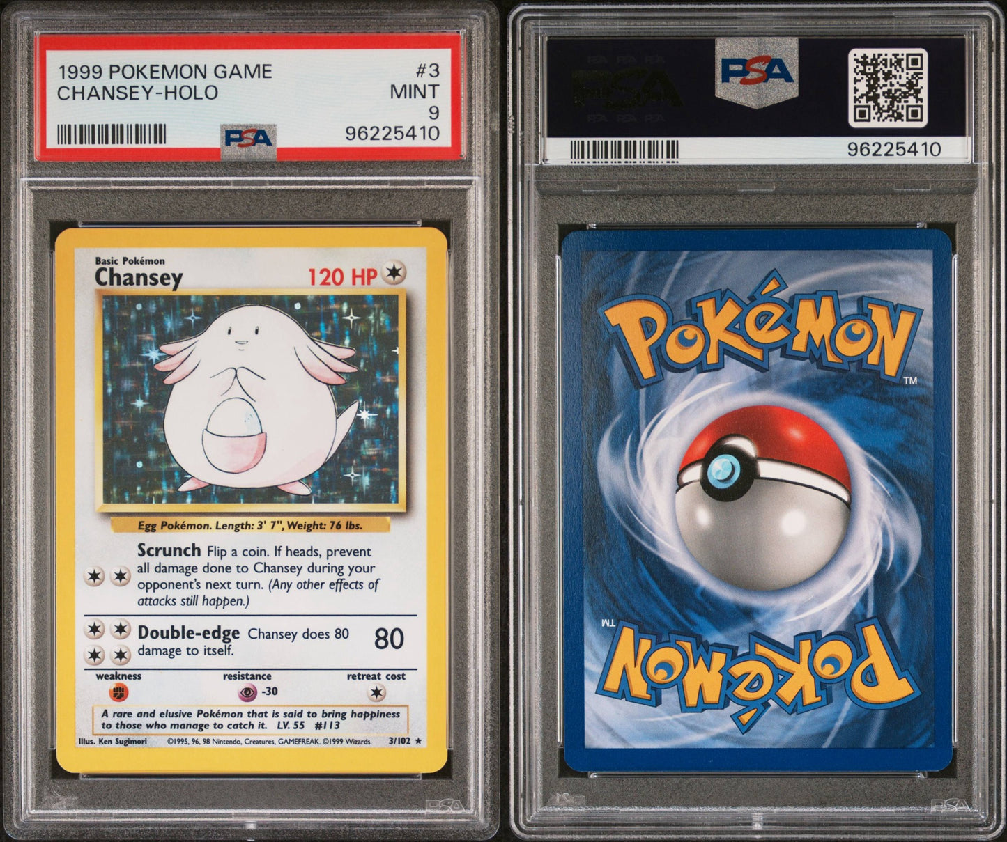 Chansey Holo Rare  # 3 1999 Base Set Unlimited PSA 9 Pokémon TCG