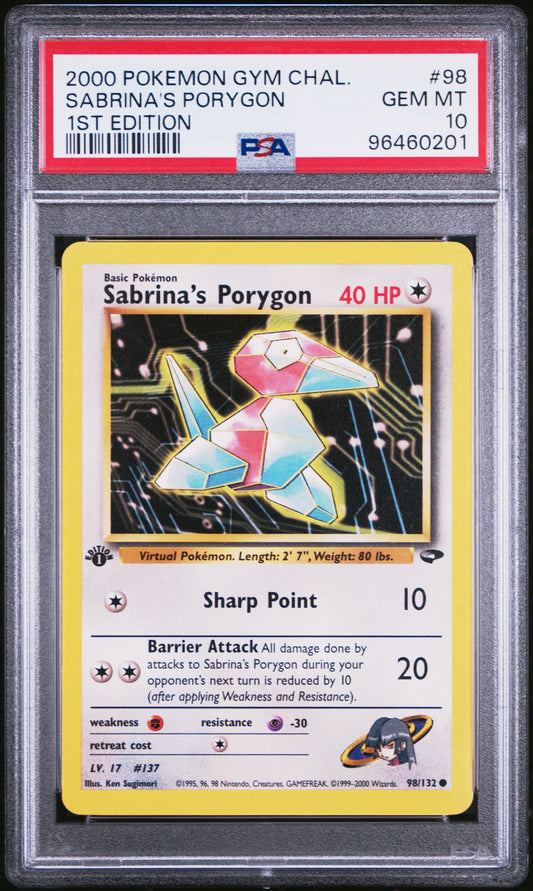 Sabrinas Porygon 1st Edition # 98 PSA 10 2000 Gym Challenge Pokemon TCG