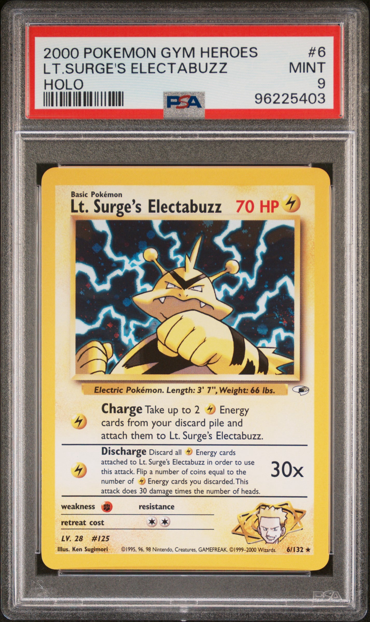Lt. Surge’s Electabuzz – # 6 Gym Heroes 2000 PSA 9  Pokémon TCG