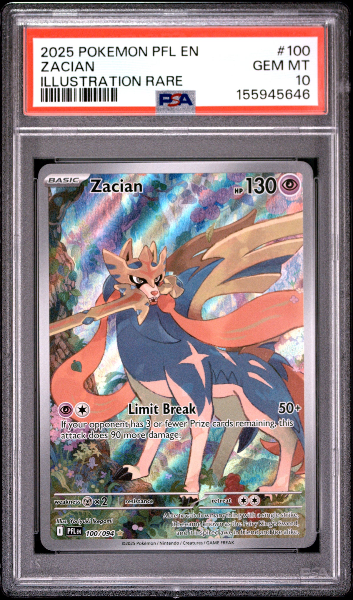 2025 POKEMON PFL EN-PHANTASMAL FLAMES #100 ZACIAN - PSA GEM MT 10