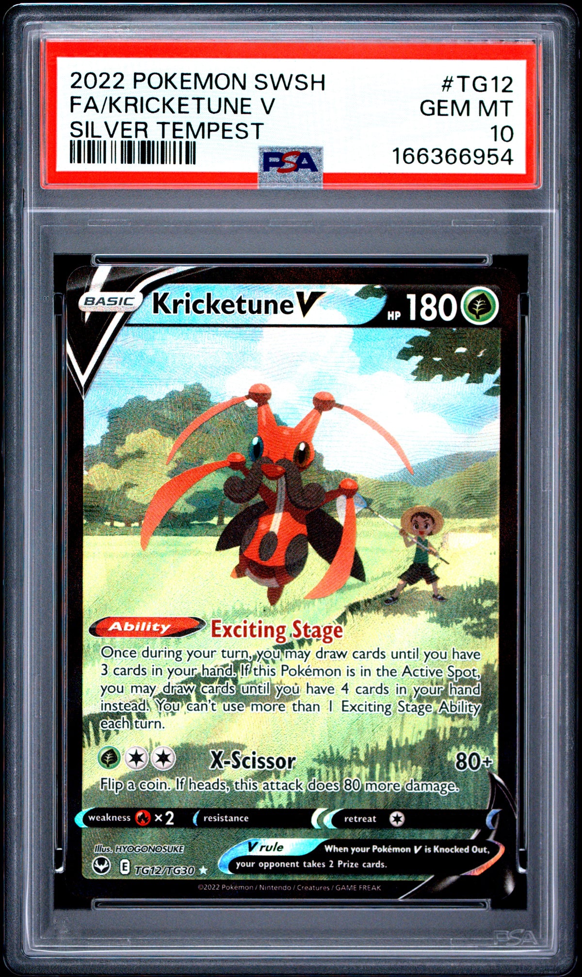 2022 POKEMON SWORD & SHIELD SILVER TEMPEST #TG12 FA/KRICKETUNE V - PSA GEM MT 10