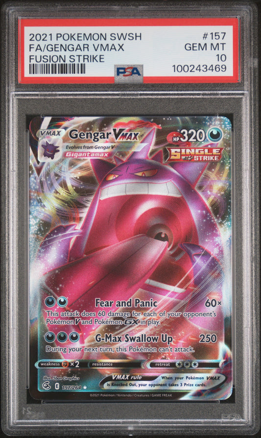 2021 POKEMON SWORD & SHIELD FUSION STRIKE #157 FA/GENGAR VMAX - PSA GEM MT 10
