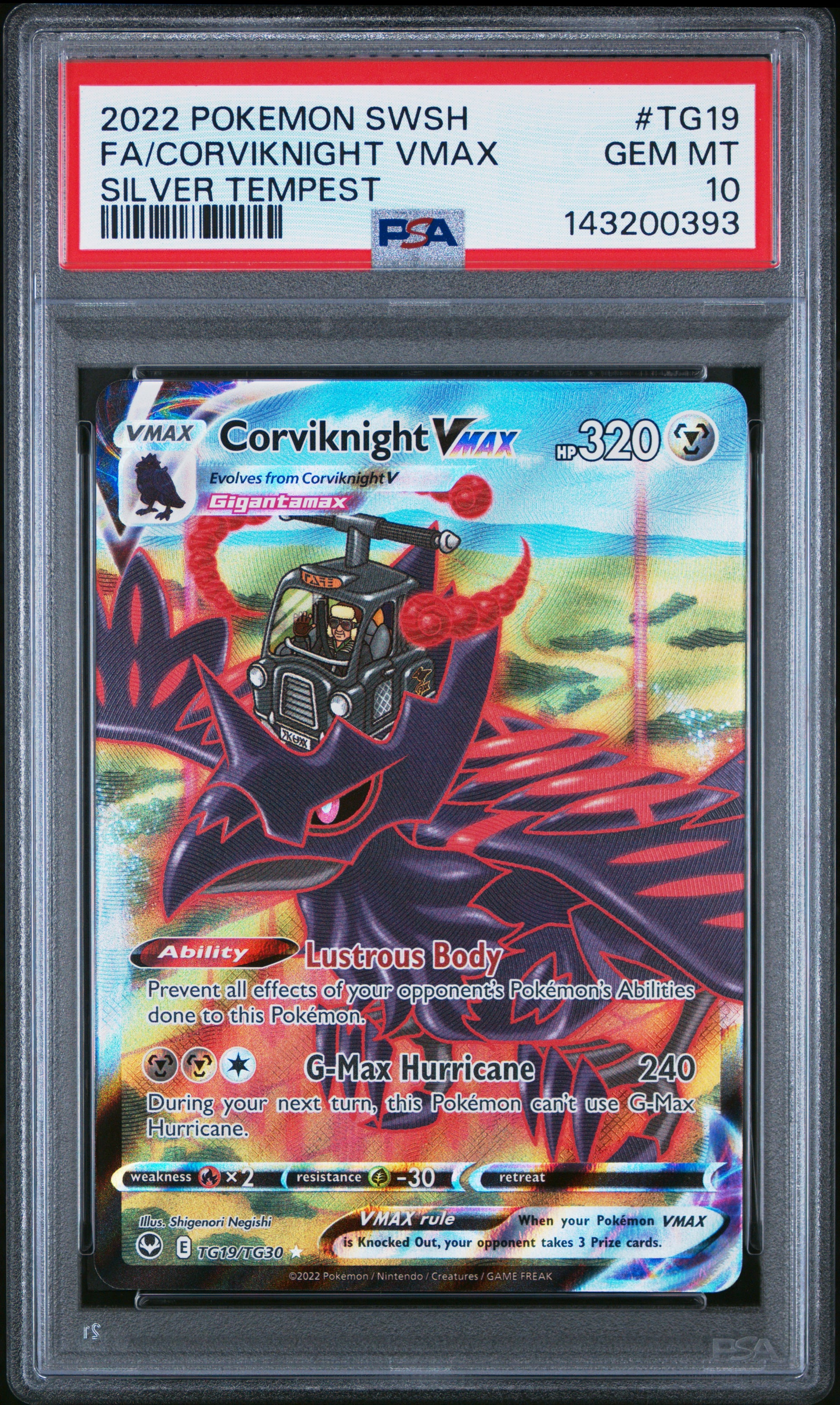 2022 POKEMON SWORD & SHIELD SILVER TEMPEST #TG19 FA/CORVIKNIGHT VMAX - PSA GEM MT 10