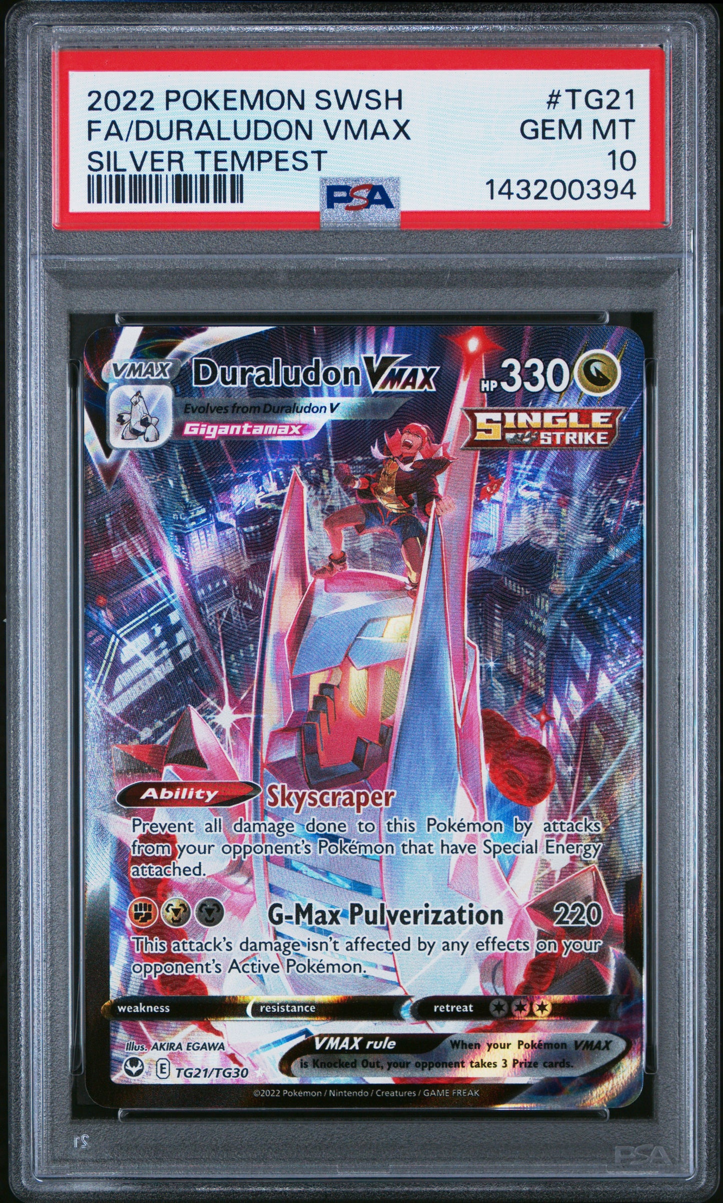 2022 POKEMON SWORD & SHIELD SILVER TEMPEST #TG21 FA/DURALUDON VMAX - PSA GEM MT 10