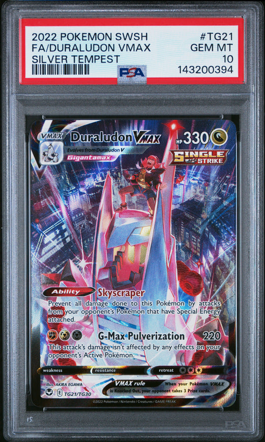 2022 POKEMON SWORD & SHIELD SILVER TEMPEST #TG21 FA/DURALUDON VMAX - PSA GEM MT 10