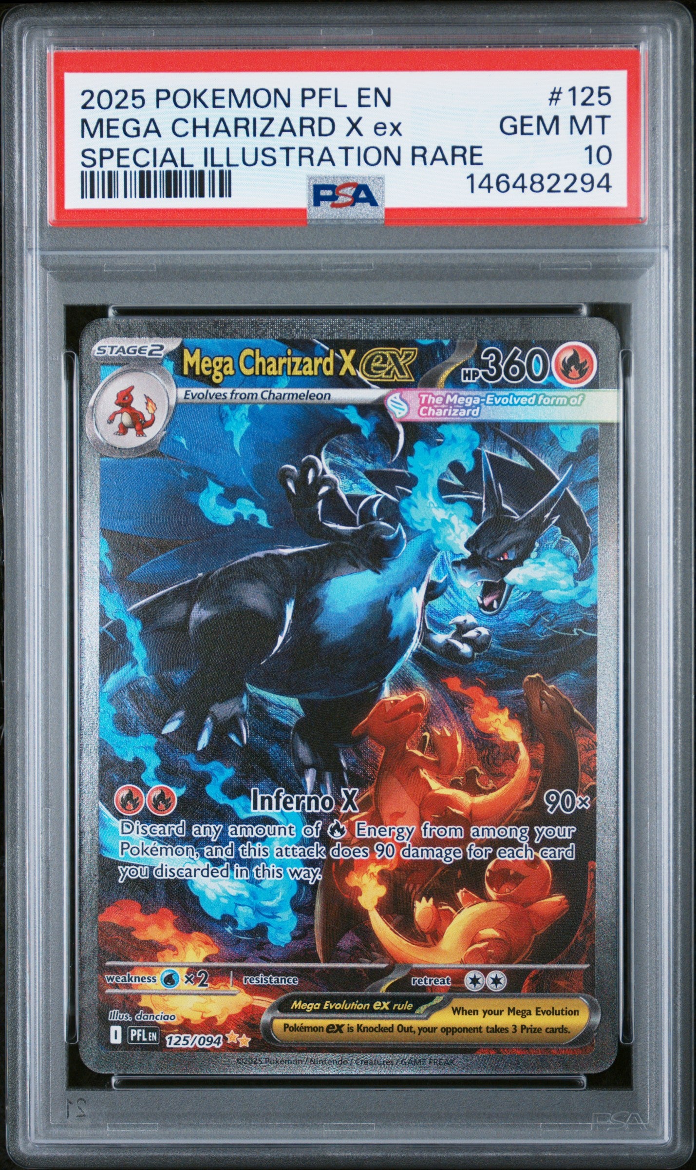 2025 POKEMON PFL EN-PHANTASMAL FLAMES #125 MEGA CHARIZARD X ex - PSA GEM MT 10