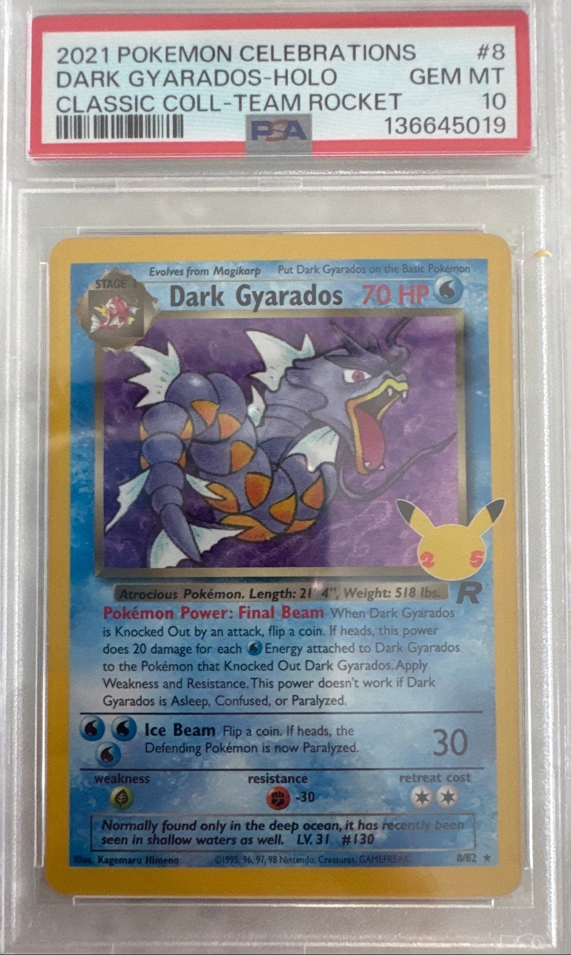 Dark Gyarados  8/82 PSA 10 Gem Mint Celebrations Classic Collection