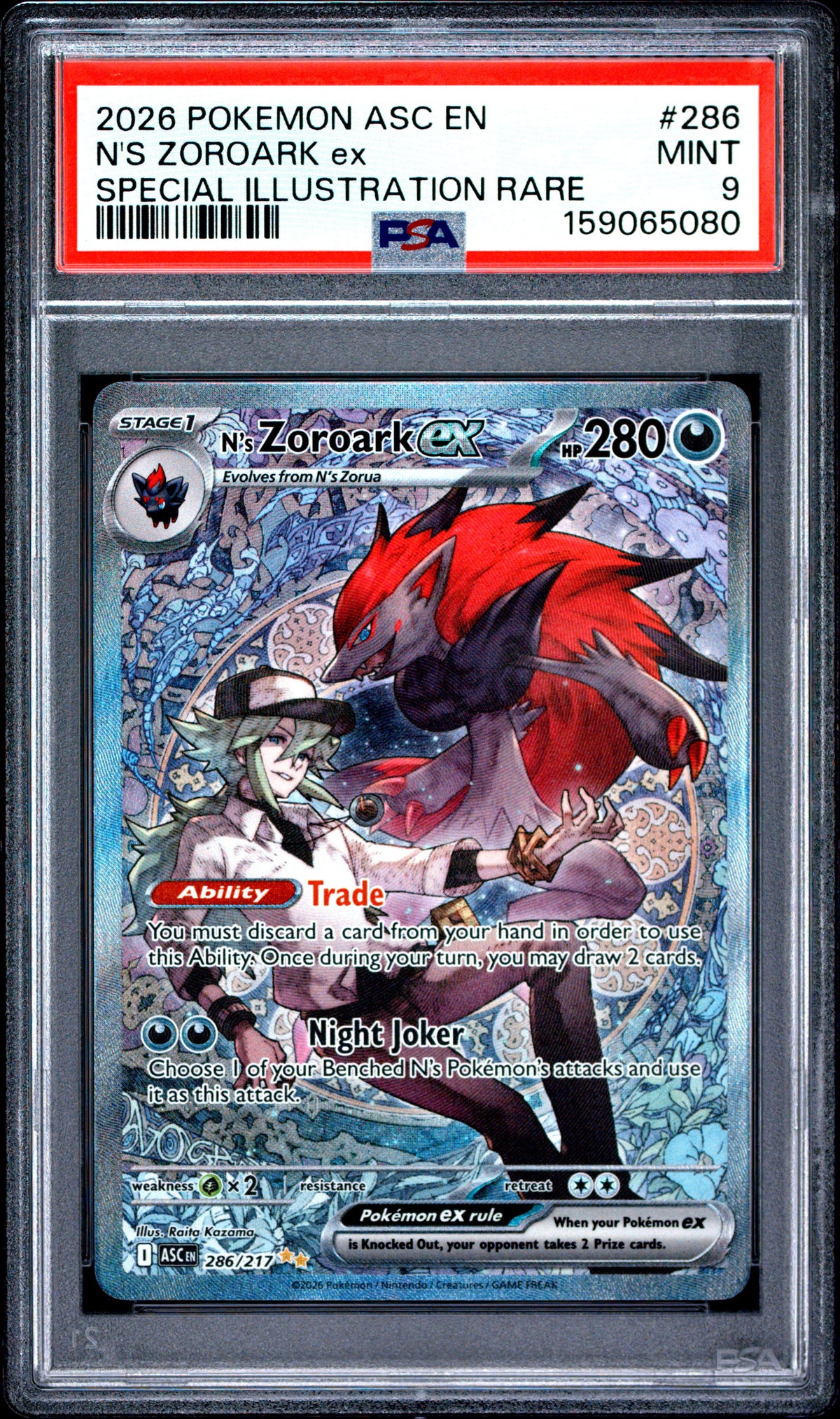 2026 POKEMON ASC EN-ASCENDED HEROES #286 N'S ZOROARK ex - PSA MINT 9