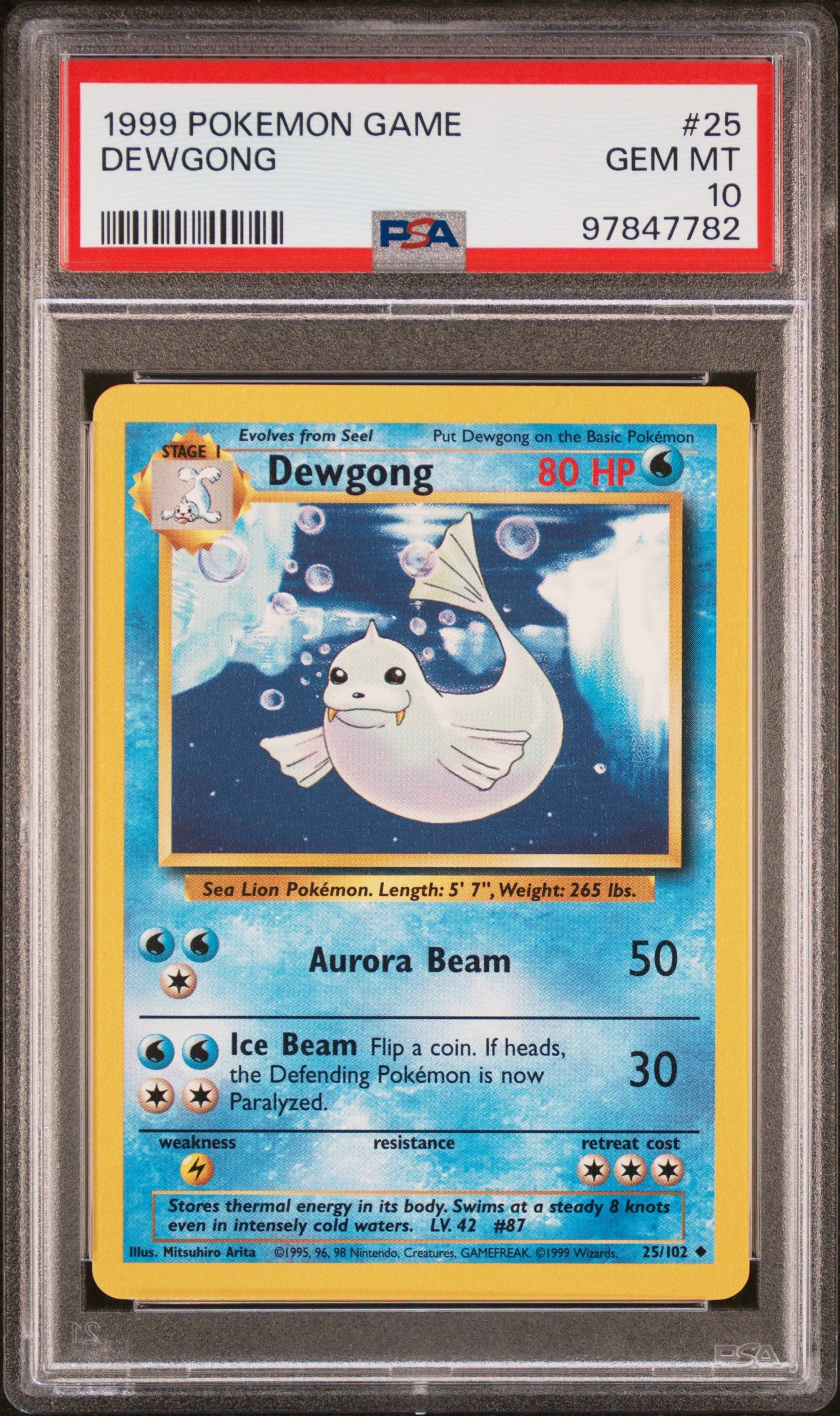1999 POKEMON GAME #25 DEWGONG - PSA GEM MT 10