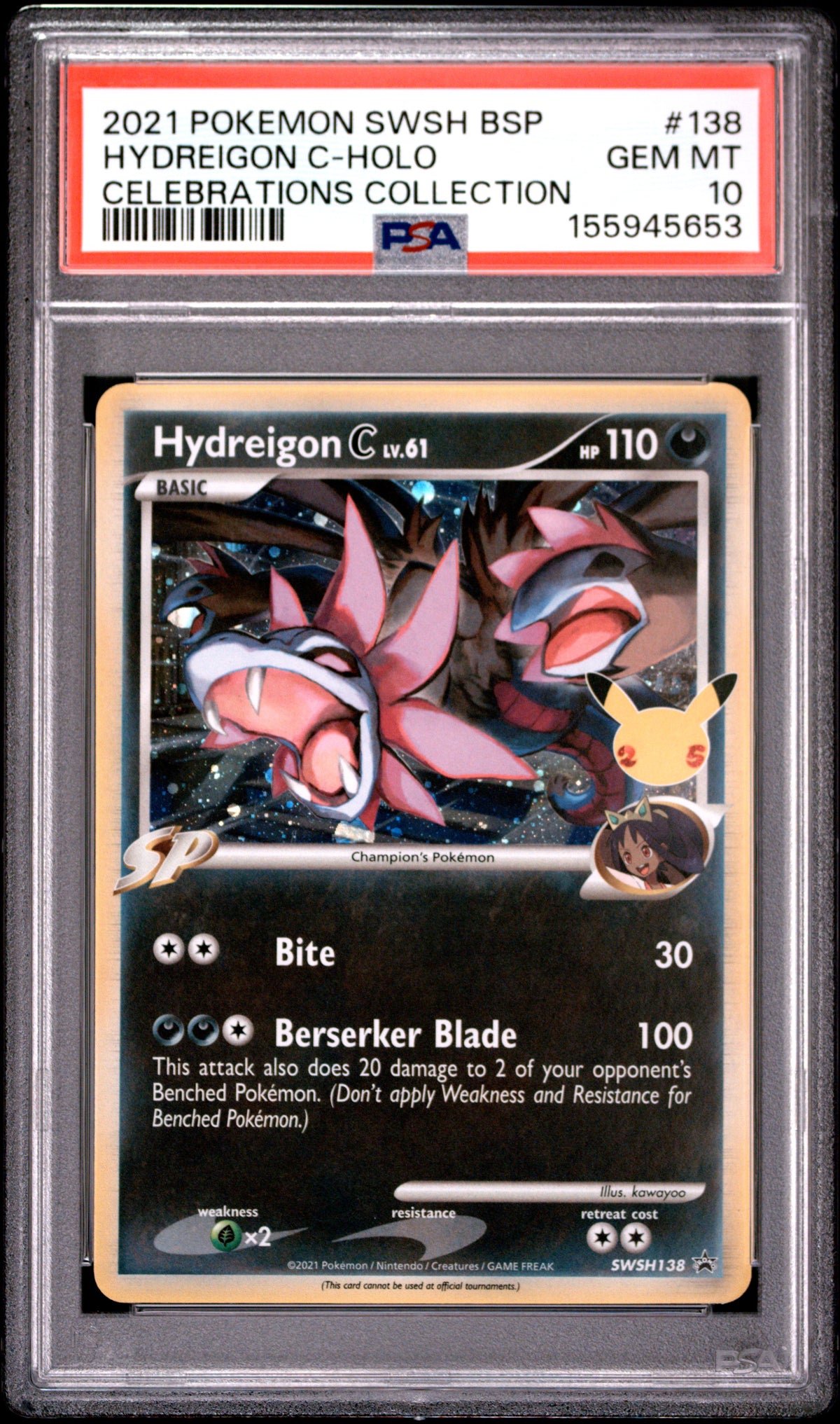 2021 POKEMON SWSH BLACK STAR PROMO #138 HYDREIGON C-HOLO - PSA GEM MT 10