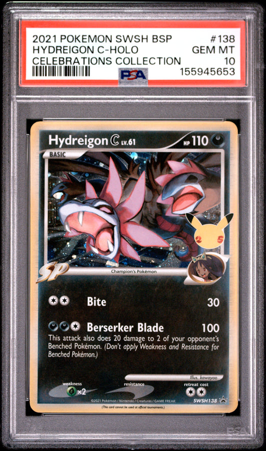 2021 POKEMON SWSH BLACK STAR PROMO #138 HYDREIGON C-HOLO - PSA GEM MT 10