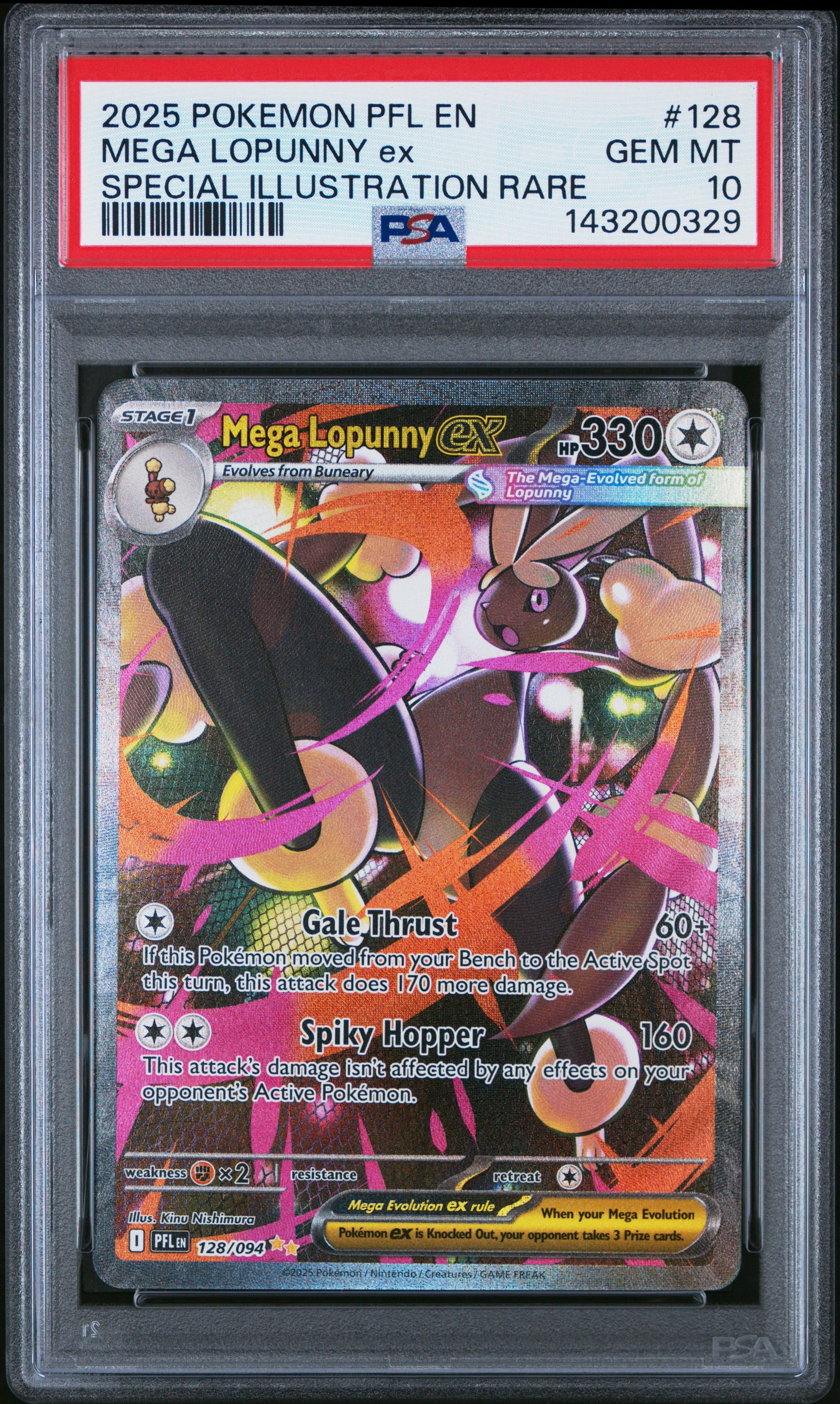 2025 POKEMON PFL EN-PHANTASMAL FLAMES #128 MEGA LOPUNNY ex - PSA GEM MT 10
