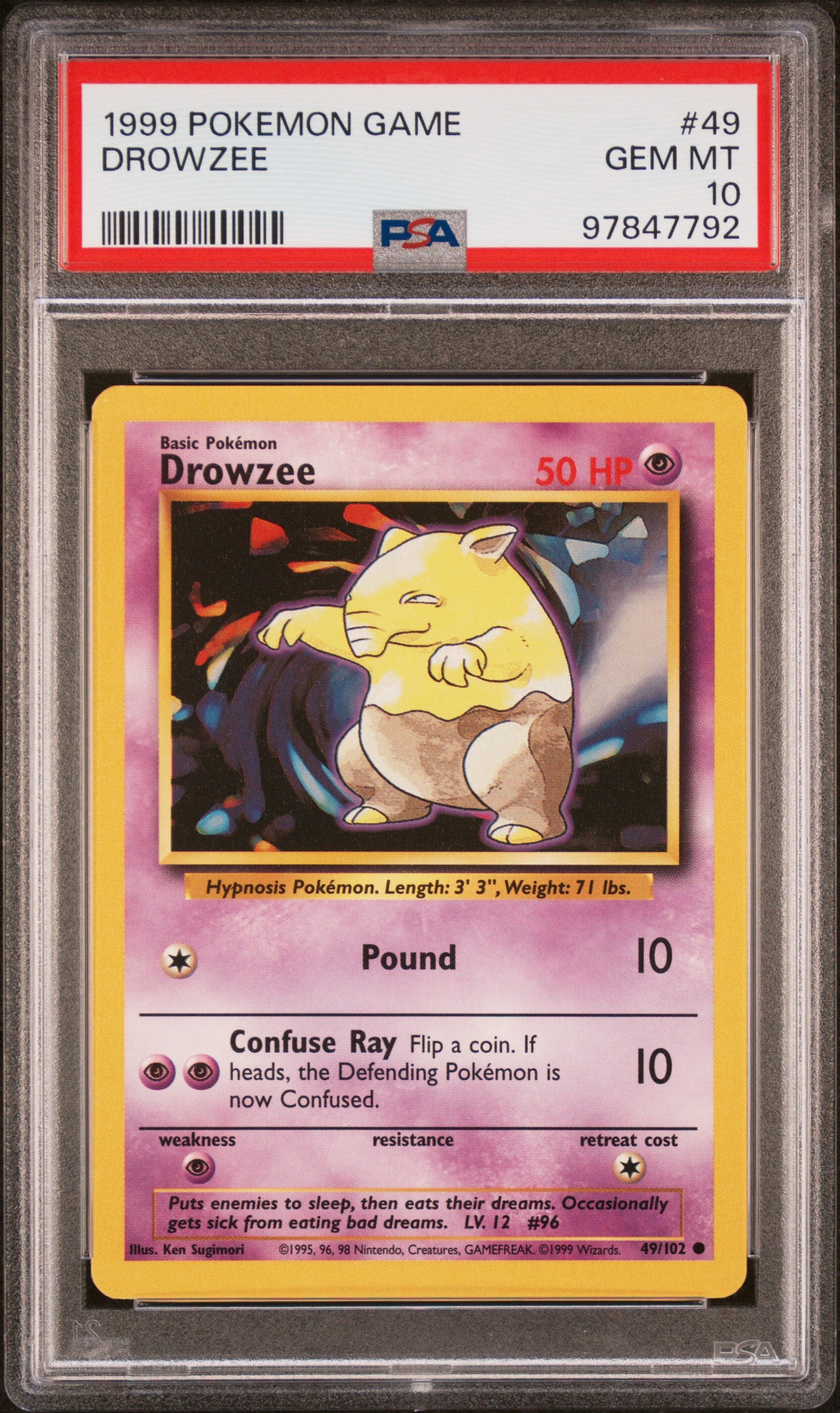 1999 POKEMON GAME #49 DROWZEE - PSA GEM MT 10