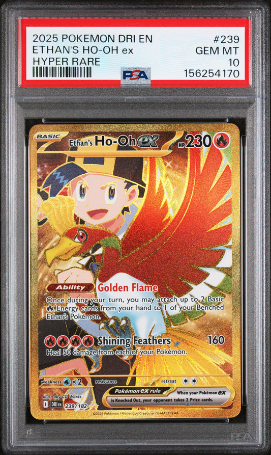 2025 POKEMON DRI EN-DESTINED RIVALS #239 ETHAN'S HO-OH ex - PSA GEM MT 10