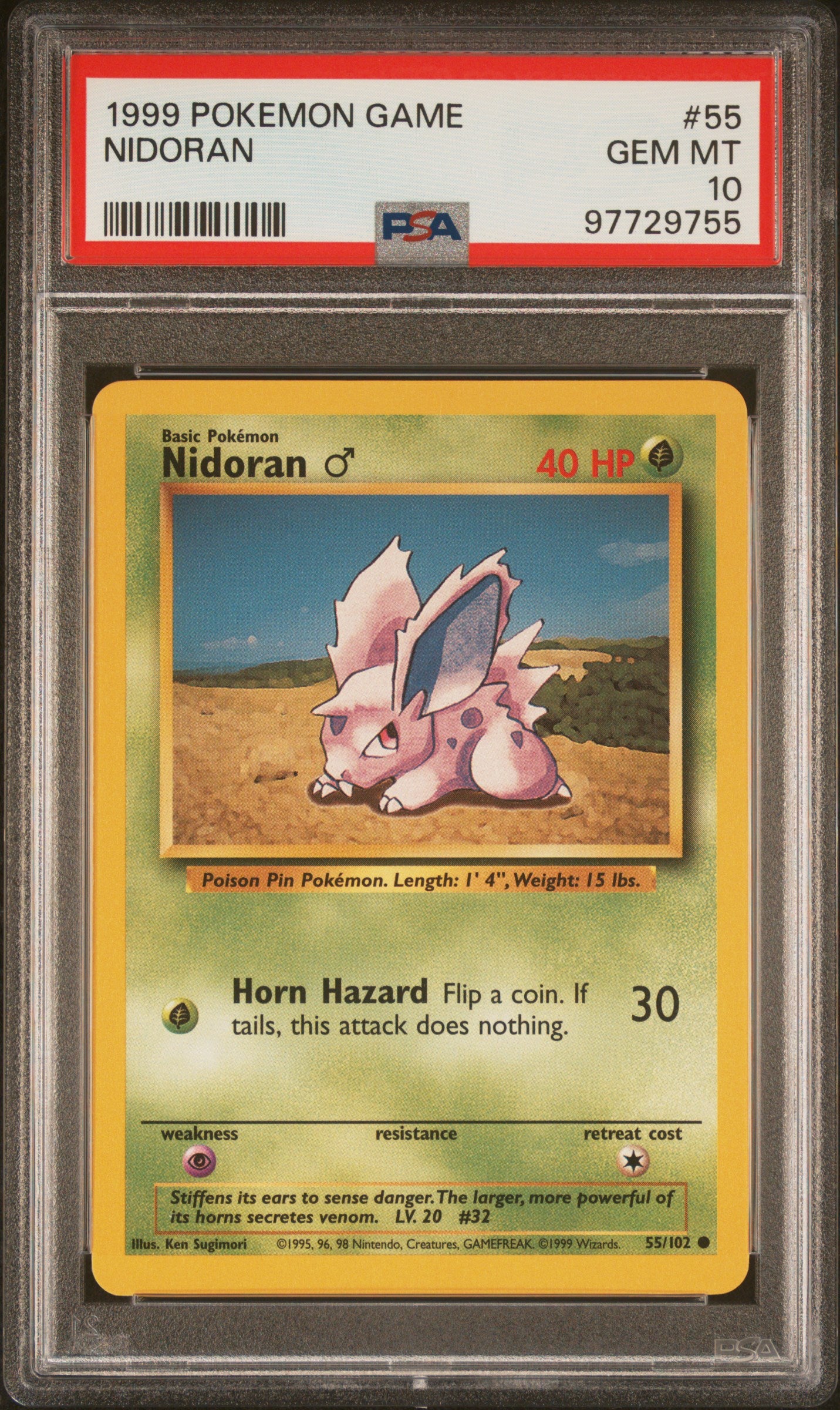 1999 POKEMON GAME #55 NIDORAN - PSA GEM MT 10