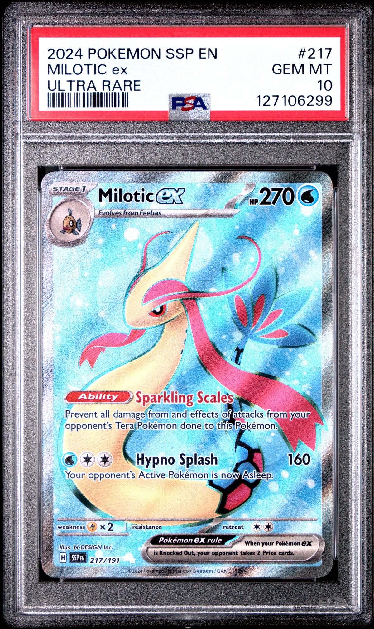 2024 POKEMON SSP EN-SURGING SPARKS #217 MILOTIC ex - PSA GEM MT 10