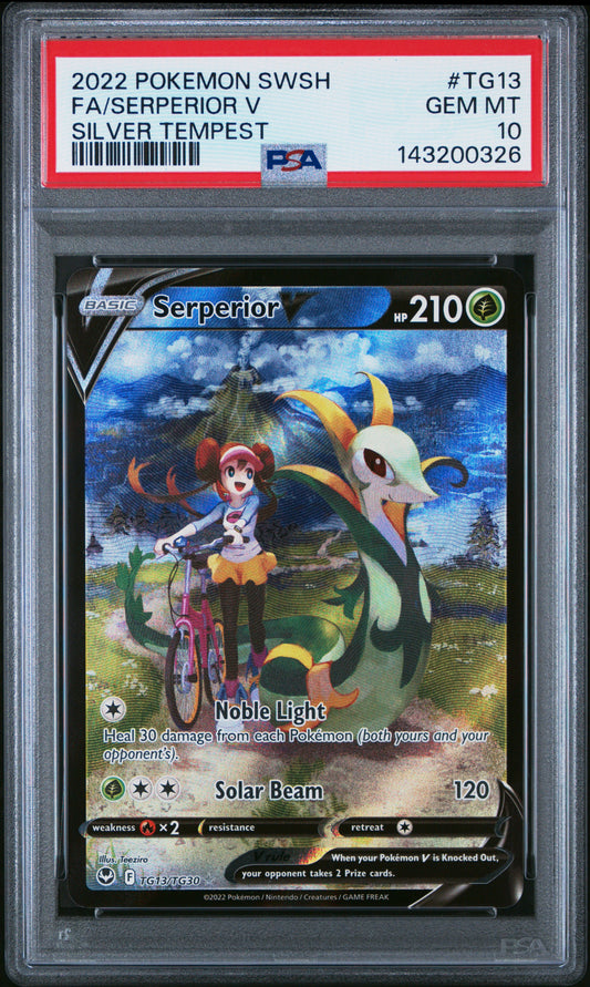 2022 POKEMON SWORD & SHIELD SILVER TEMPEST #TG13 FA/SERPERIOR V - PSA GEM MT 10