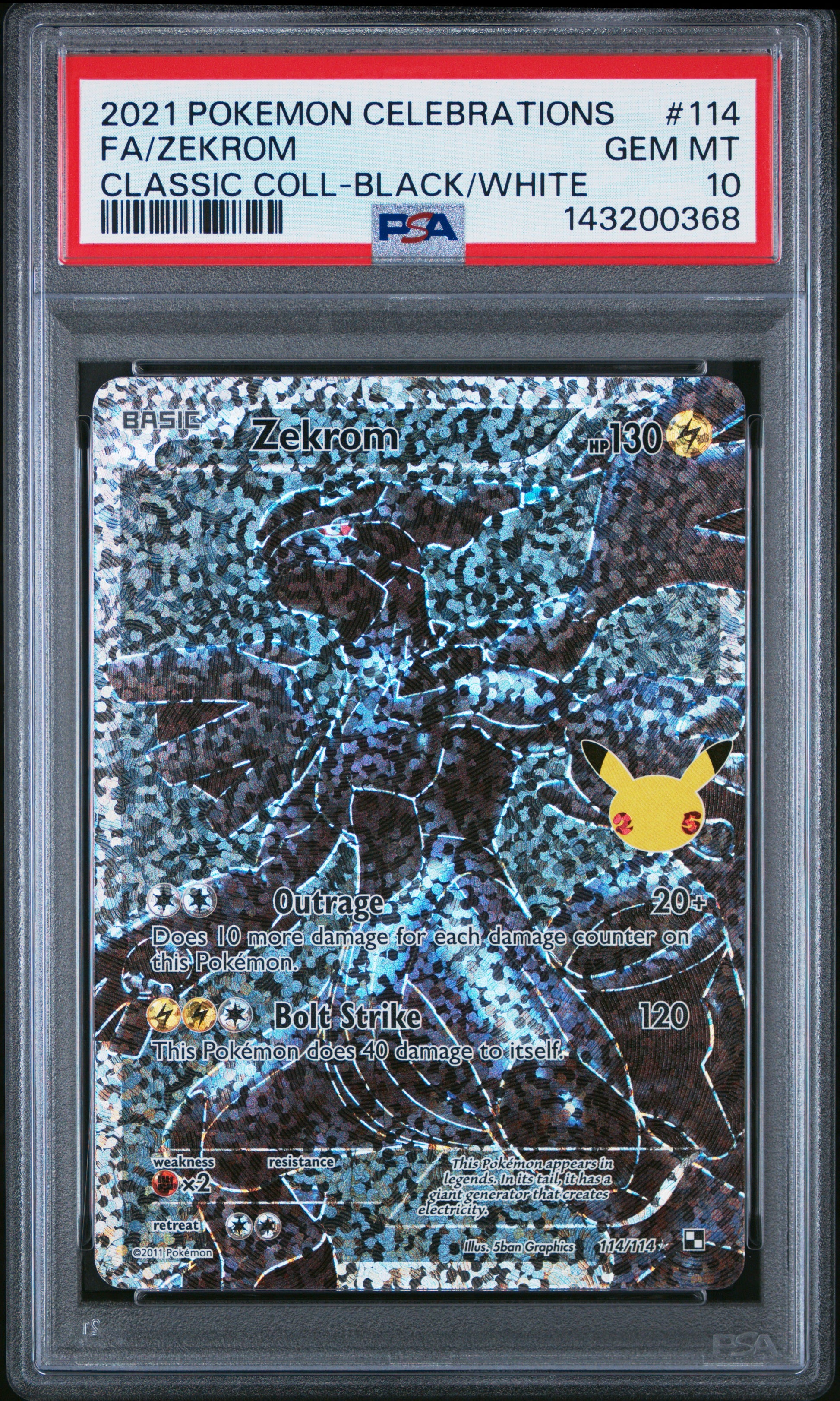 2021 POKEMON CELEBRATIONS CLASSIC COLLECTION #114 FA/ZEKROM - PSA GEM MT 10