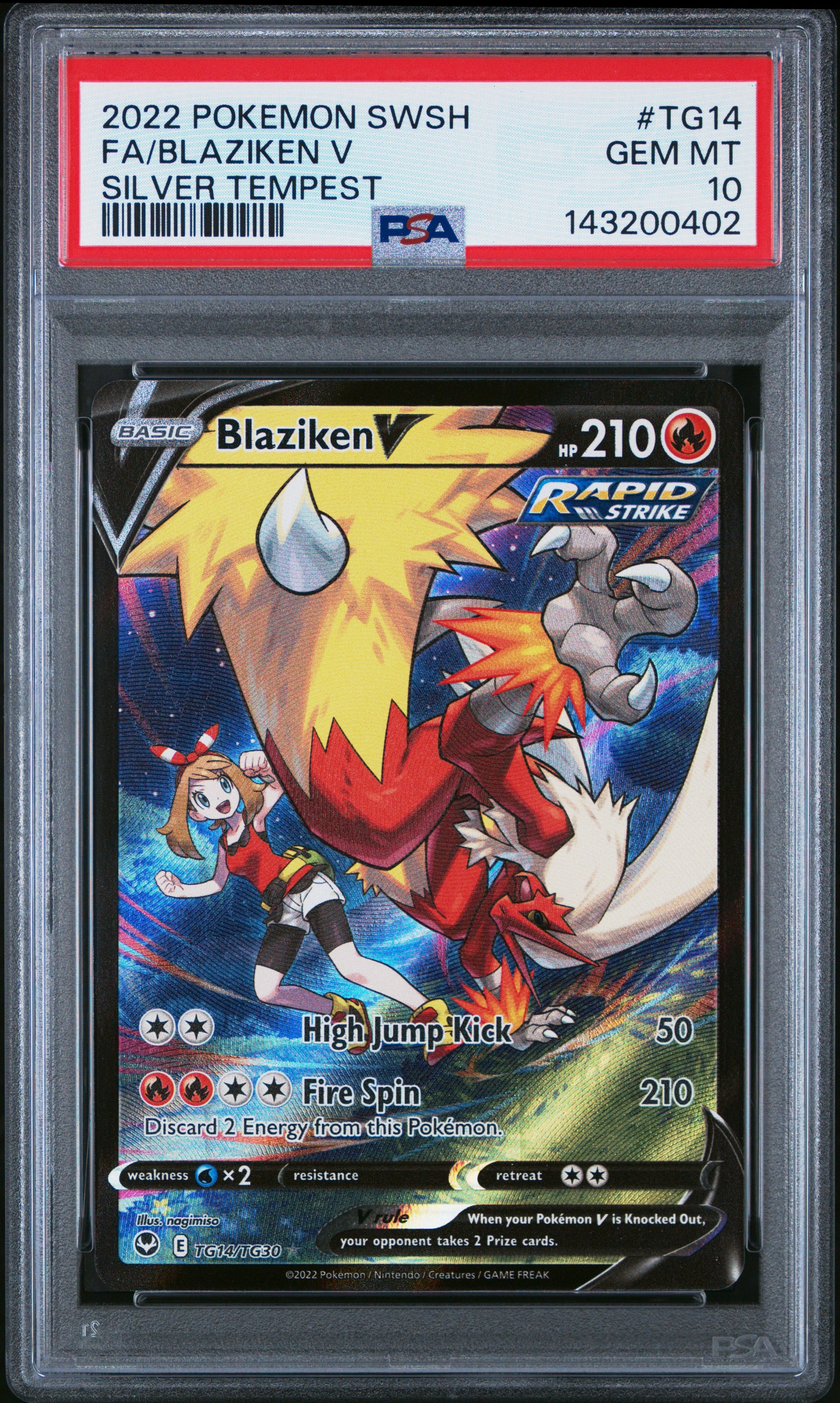 2022 POKEMON SWORD & SHIELD SILVER TEMPEST #TG14 FA/BLAZIKEN V - PSA GEM MT 10