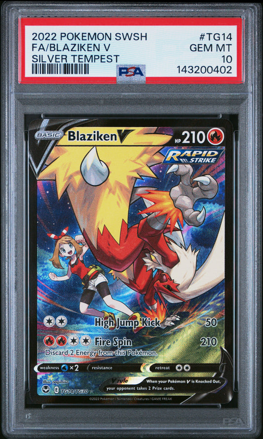 2022 POKEMON SWORD & SHIELD SILVER TEMPEST #TG14 FA/BLAZIKEN V - PSA GEM MT 10