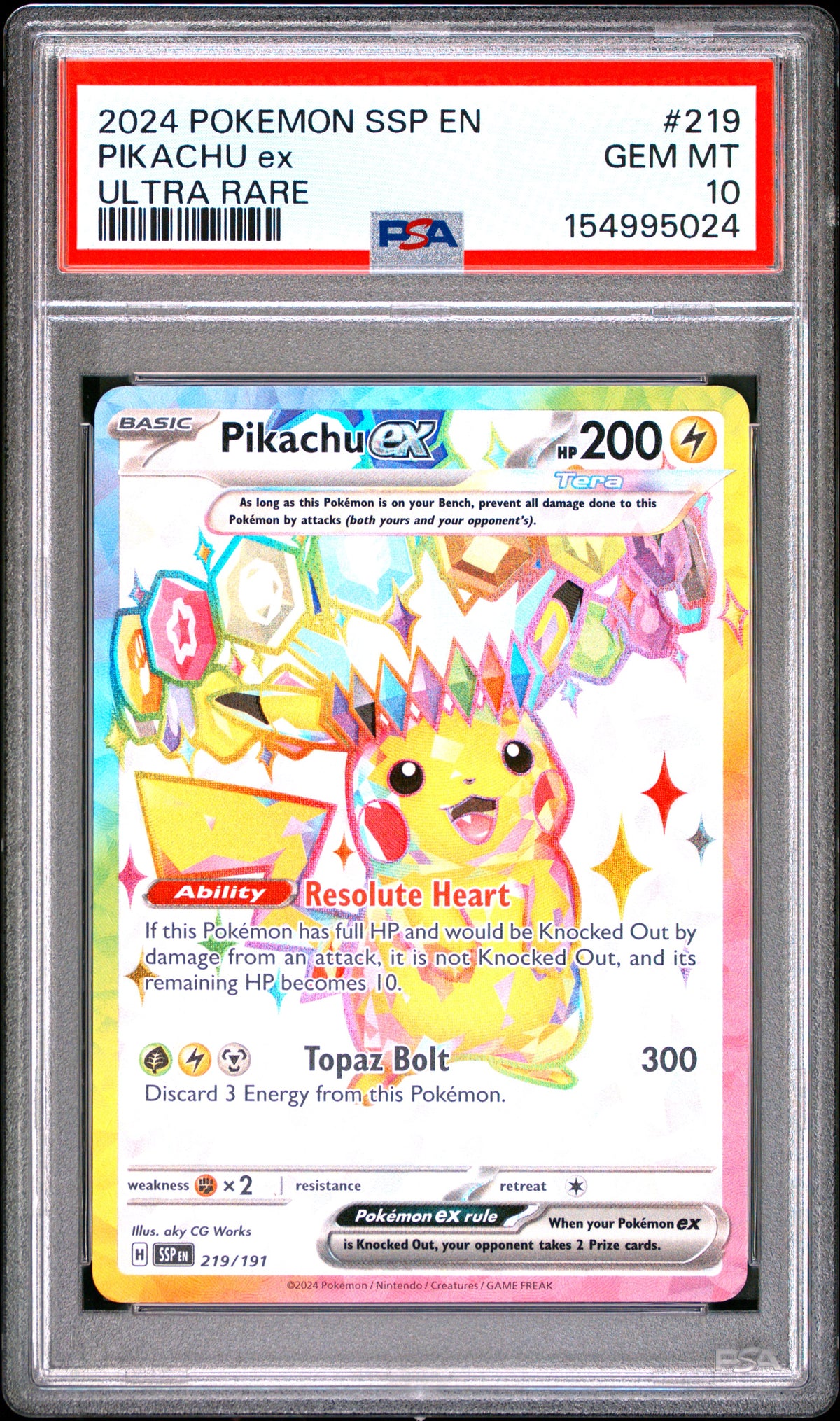 2024 POKEMON SSP EN-SURGING SPARKS #219 PIKACHU ex - PSA GEM MT 10